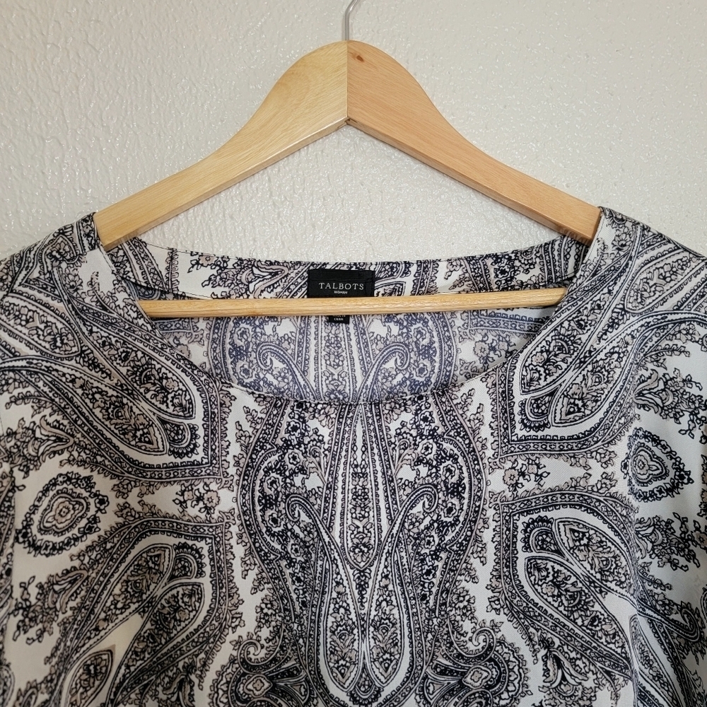 Talbots Satin Paisley Print Round Neck Blouse sz 20W Black White - Picture 6 of 13